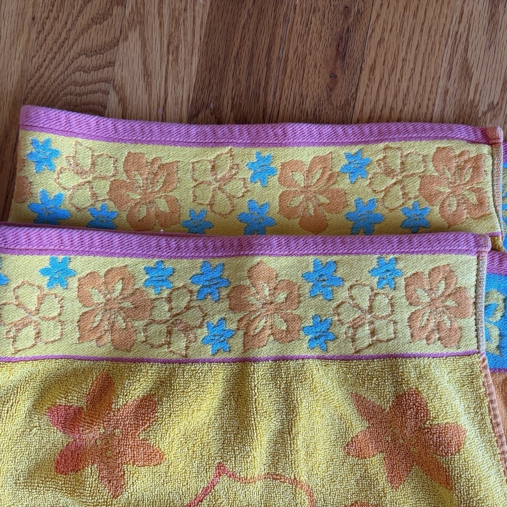 2 Vintage 90s Hibiscus Beach Towels Multicolor Embroider Appliqué Tropical‎ Boho - Picture 14 of 16